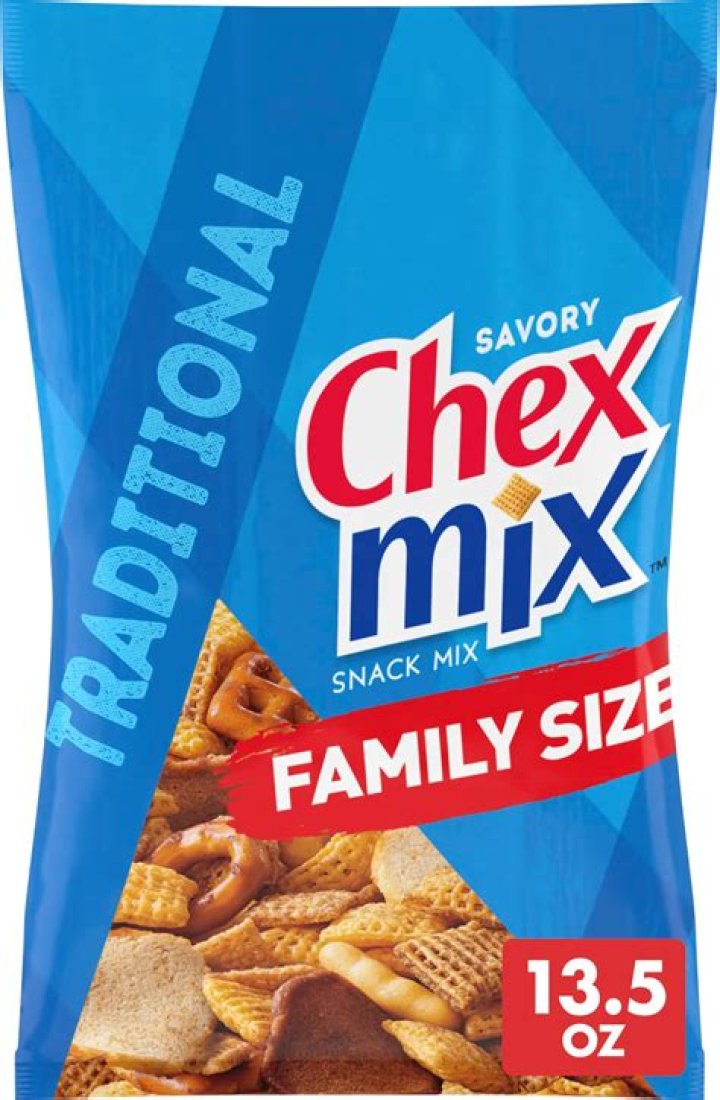 chex mix snack bag flat lay shot