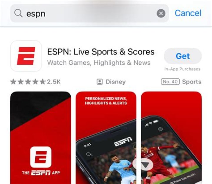 ESPN app Android App Main Tab with highlighted Watch button