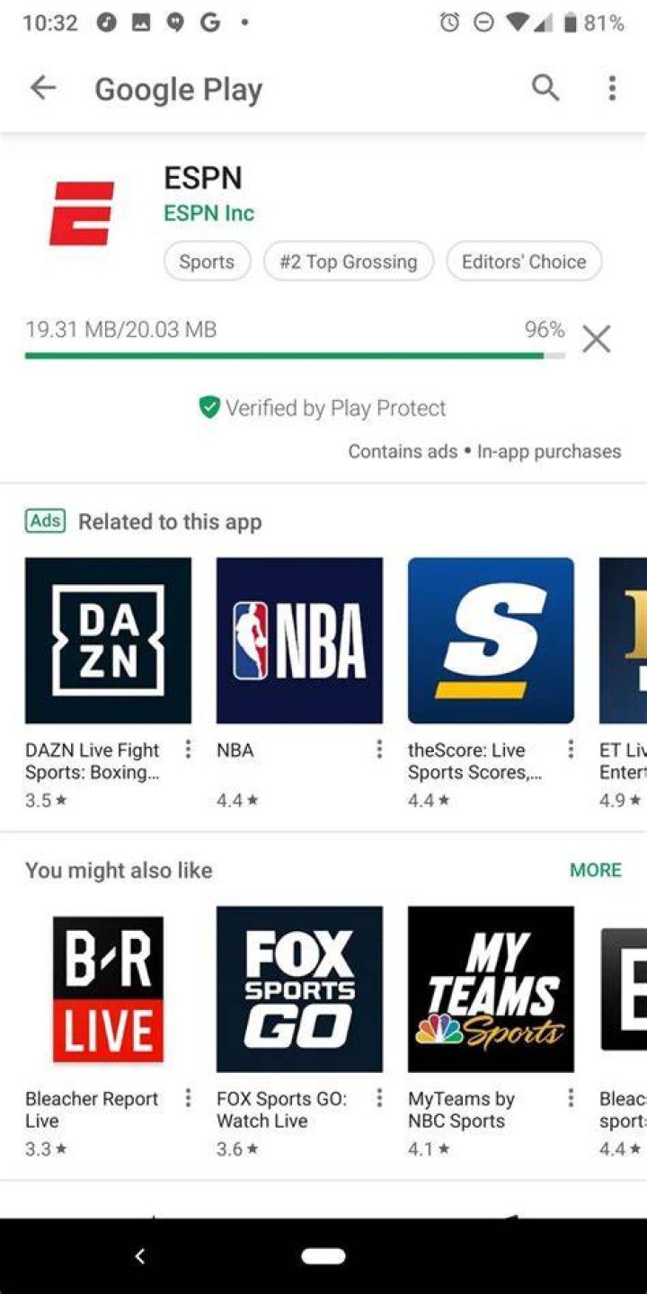 ESPN app Android Play Store Install Page