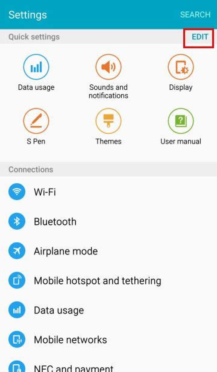 Galaxy Note 5 quick settings