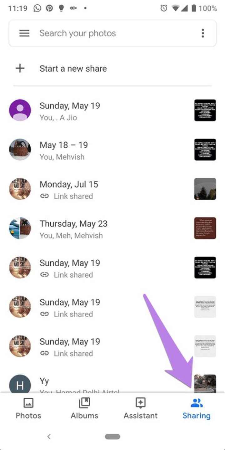 Google Photos shared links